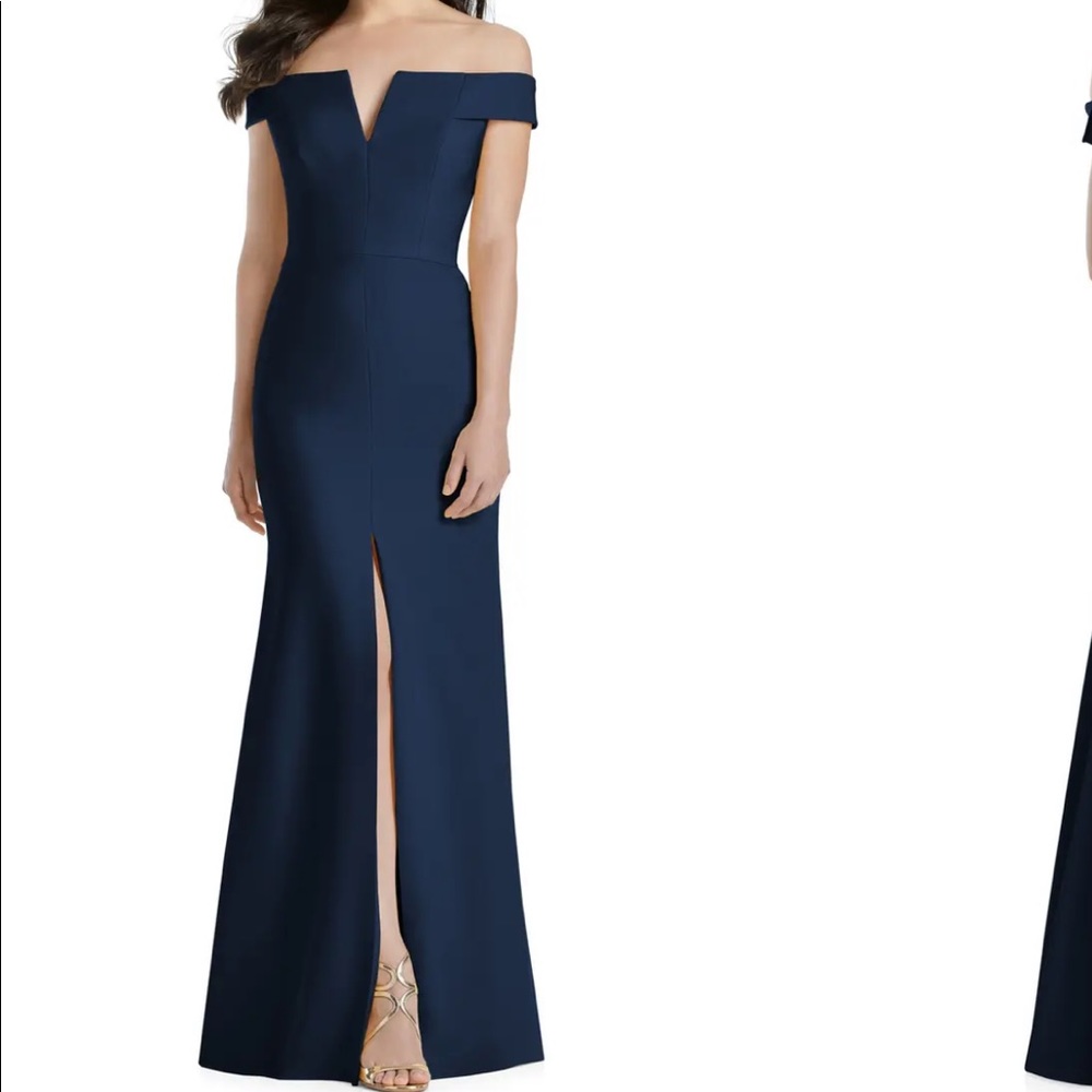 DESSY COLLECTION Notched Off the Shoulder Crepe Gown